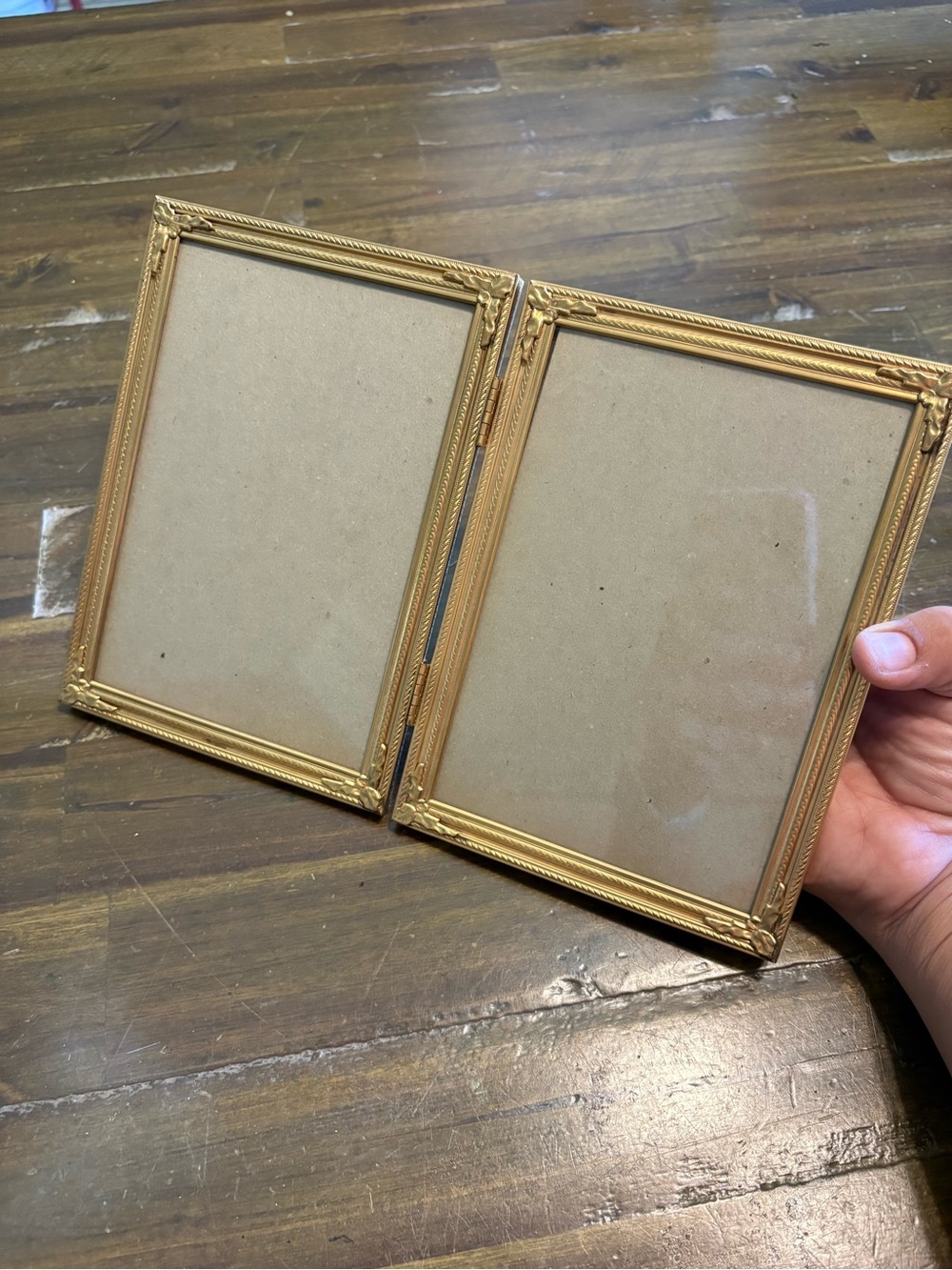 Vintage Hollywood Regency Double Hinged Gold Metal Picture Frames Ornate Rope